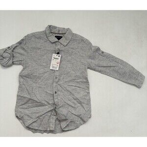 CACTUS BOYS Long Sleeve Button Up Shirt Size 7 Gray Black Specs Roll Tab Sleeve